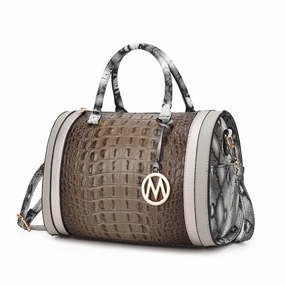 Eleanor Faux Crocodile-Embossed Vegan Leather Womens Satchel