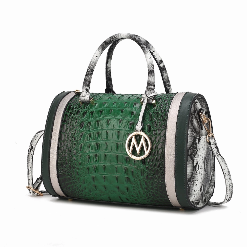 Eleanor Faux Crocodile-Embossed Vegan Leather Womens Satchel