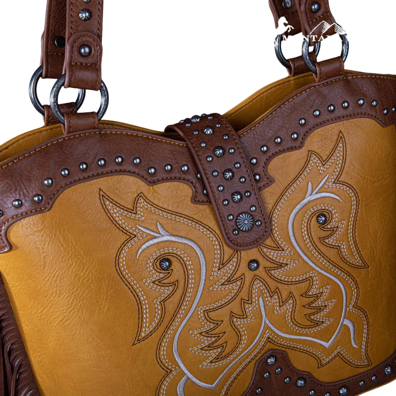 Embroidered Fringe Tote Bag In Mustard