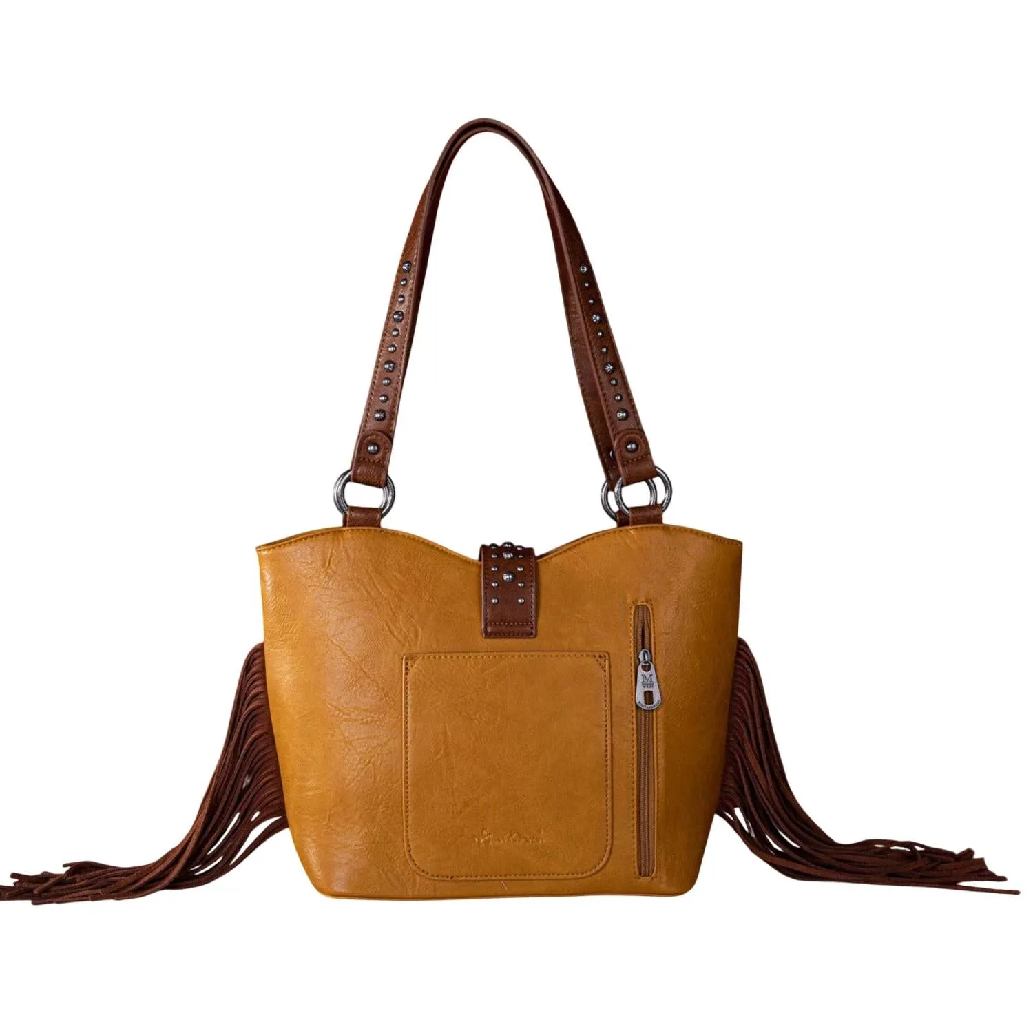 Embroidered Fringe Tote Bag In Mustard