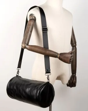 Fashion Black Leather Mens Barrel Messenger Bag Bucket Courier Bag Postman Bags for Men