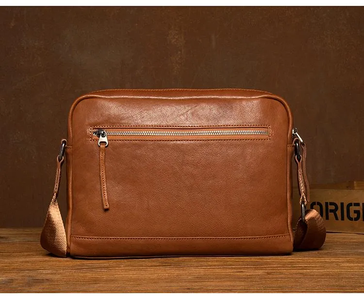 Fashion Black Mens Leather 10 inches Mens Small Messenger Bag Brown Courier Bag Postman Bag for Men