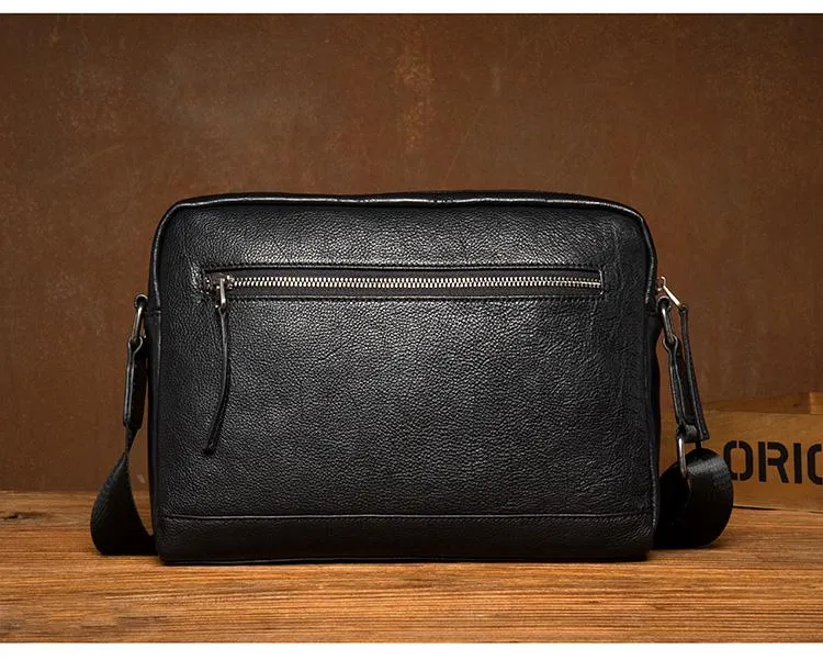Fashion Black Mens Leather 10 inches Mens Small Messenger Bag Brown Courier Bag Postman Bag for Men