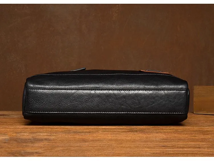 Fashion Black Mens Leather 10 inches Mens Small Messenger Bag Brown Courier Bag Postman Bag for Men