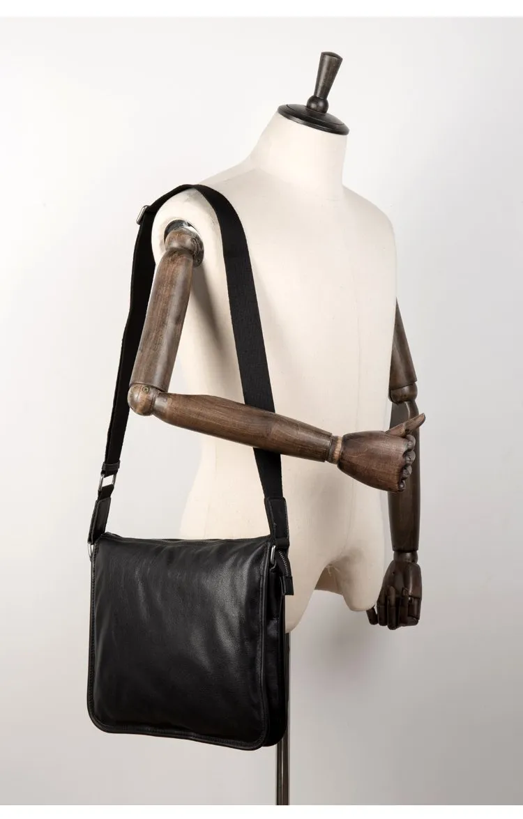 Fashion Black Mens Leather 11 inches Mens Messenger Bags Courier Bag for Men