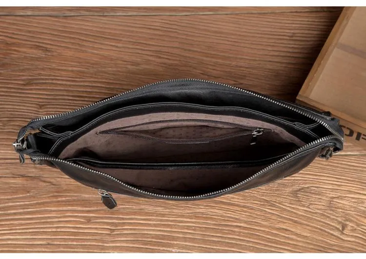 Fashion Black Mens Leather 11 inches Mens Messenger Bags Courier Bag for Men