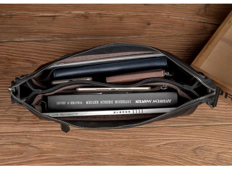 Fashion Black Mens Leather 11 inches Mens Messenger Bags Courier Bag for Men
