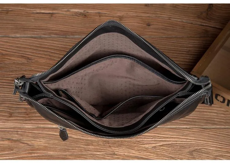 Fashion Black Mens Leather 11 inches Mens Messenger Bags Courier Bag for Men