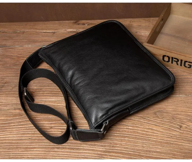 Fashion Black Mens Leather 11 inches Mens Messenger Bags Courier Bag for Men