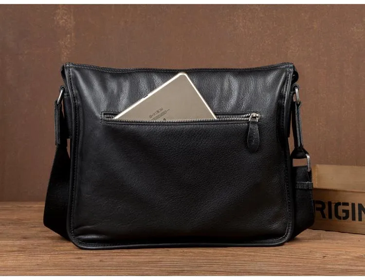 Fashion Black Mens Leather 11 inches Mens Messenger Bags Courier Bag for Men