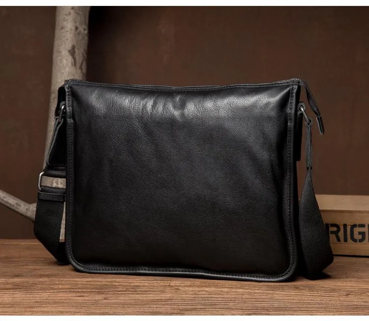 Fashion Black Mens Leather 11 inches Mens Messenger Bags Courier Bag for Men
