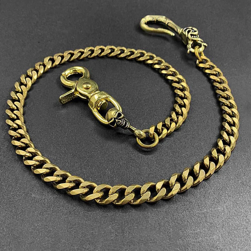 Fashion Brass 19" Skull Mens Pants Chain Gold Wallet Chain Motorcycle Wallet Chain for Men