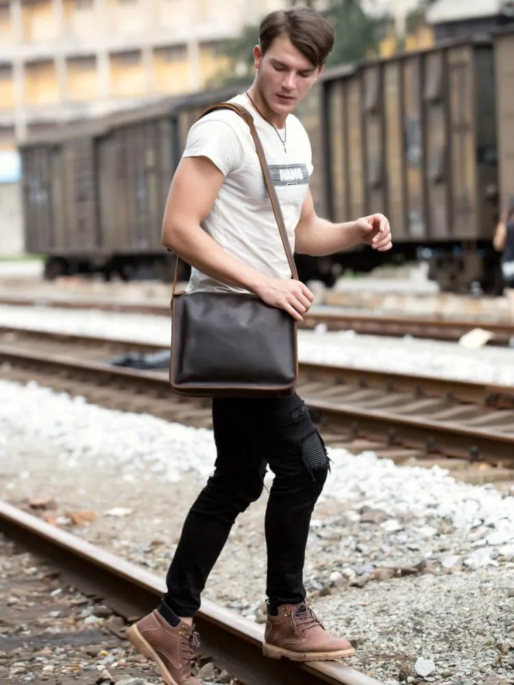 Fashion Dark Brown Leather 11 inches Postman Bag Messenger Bags Courier Bag for Men