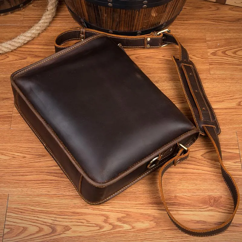 Fashion Dark Brown Leather 11 inches Postman Bag Messenger Bags Courier Bag for Men