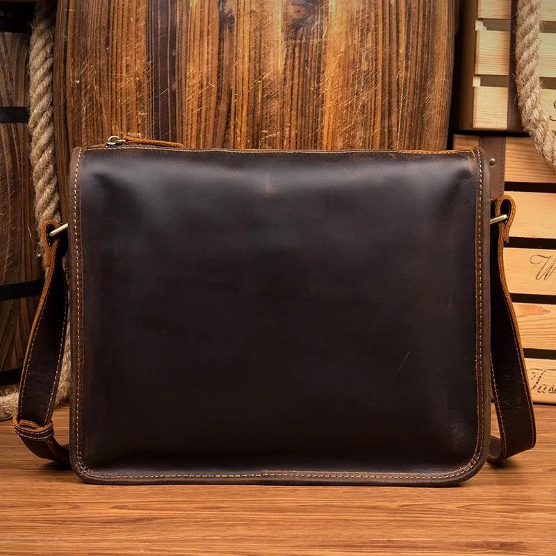 Fashion Dark Brown Leather 11 inches Postman Bag Messenger Bags Courier Bag for Men