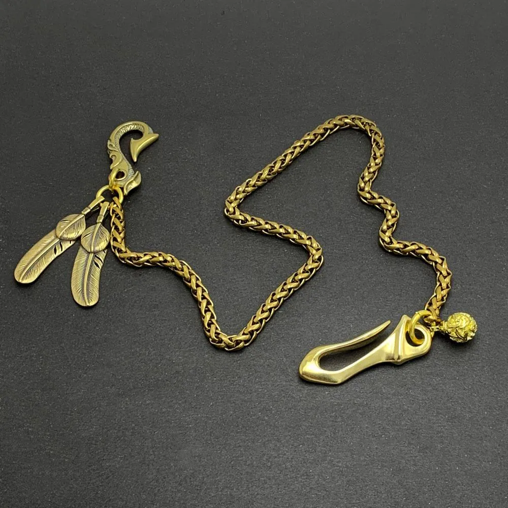 Fashion Handmade Vintage Brass 18" Feather Key Chain Pants Chain Wallet Chain Motorcycle Wallet Chain for Men