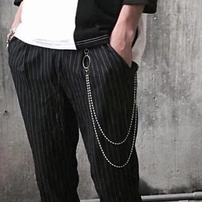 Fashion Men's Womens Double Bead Stainless Steel Pants Chains Biker Wallet Chain For Men