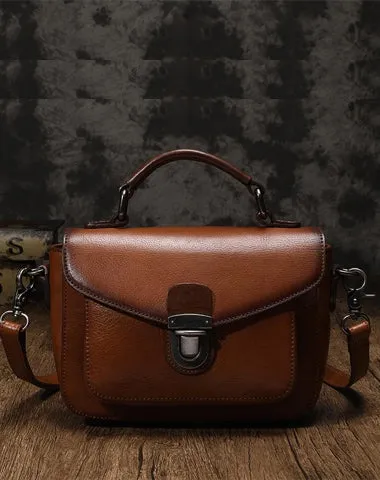 Fashion Womens Brown Leather Satchel Handbag Small Black Satchel Bag Crossbody Bags for Ladies