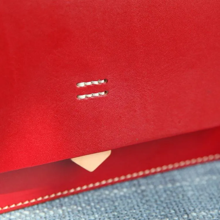 Fashion Womens Red Leather Flap Over Handbag Purse Handmade Square Crossbody Bag Shoulder Bag Purse