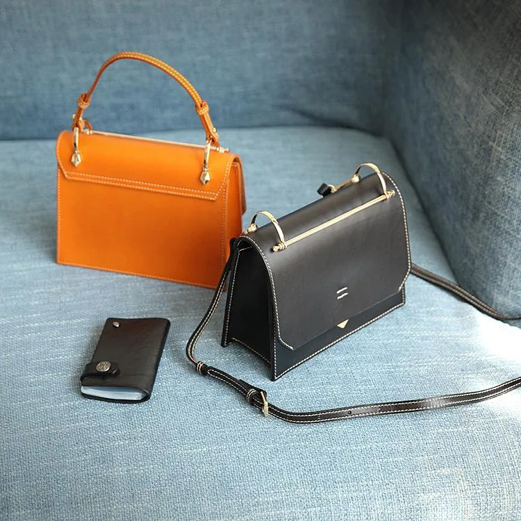 Fashion Womens Red Leather Flap Over Handbag Purse Handmade Square Crossbody Bag Shoulder Bag Purse