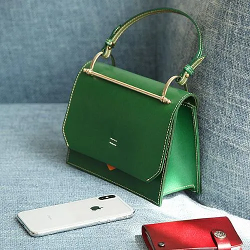 Fashion Womens Red Leather Flap Over Handbag Purse Handmade Square Crossbody Bag Shoulder Bag Purse