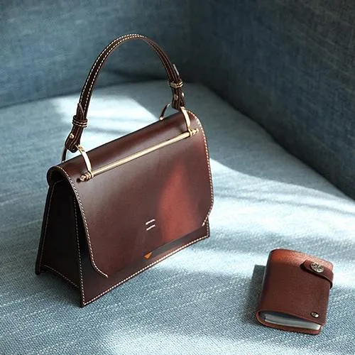 Fashion Womens Red Leather Flap Over Handbag Purse Handmade Square Crossbody Bag Shoulder Bag Purse
