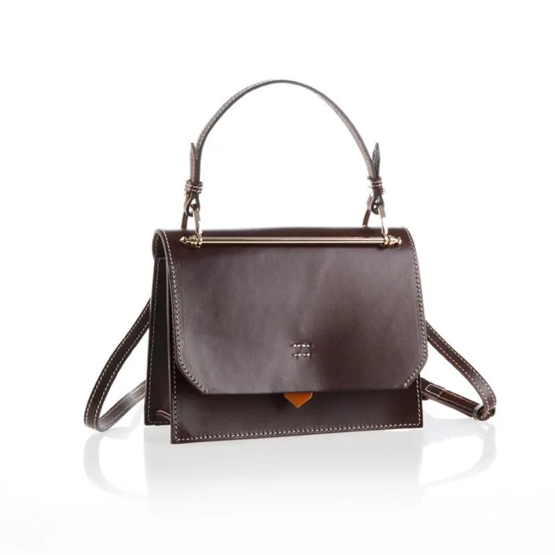 Fashion Womens Red Leather Flap Over Handbag Purse Handmade Square Crossbody Bag Shoulder Bag Purse