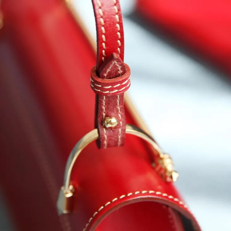 Fashion Womens Red Leather Flap Over Handbag Purse Handmade Square Crossbody Bag Shoulder Bag Purse