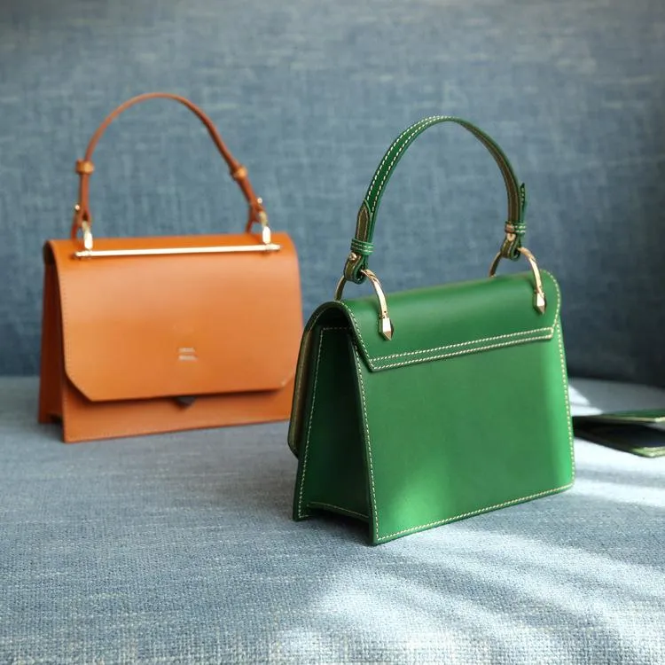 Fashion Womens Red Leather Flap Over Handbag Purse Handmade Square Crossbody Bag Shoulder Bag Purse