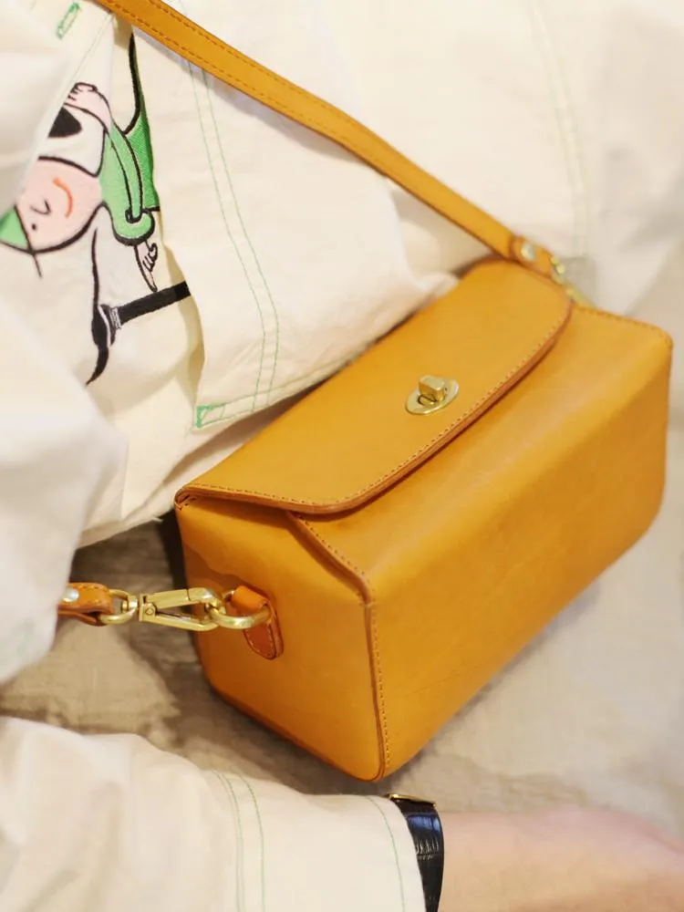 Fashion Womens Tan Leather Mini Cube Shoulder Bag Square Green Crossbody Bag Purse for Girls