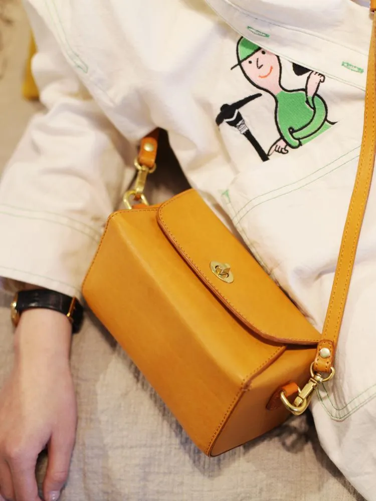 Fashion Womens Tan Leather Mini Cube Shoulder Bag Square Green Crossbody Bag Purse for Girls