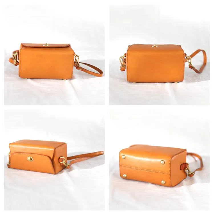 Fashion Womens Tan Leather Mini Cube Shoulder Bag Square Green Crossbody Bag Purse for Girls