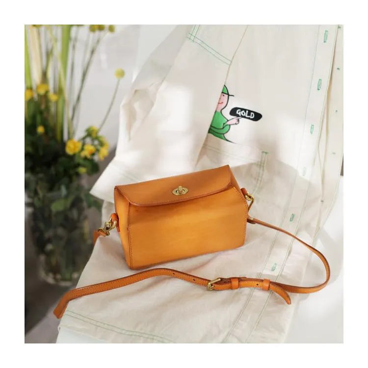 Fashion Womens Tan Leather Mini Cube Shoulder Bag Square Green Crossbody Bag Purse for Girls