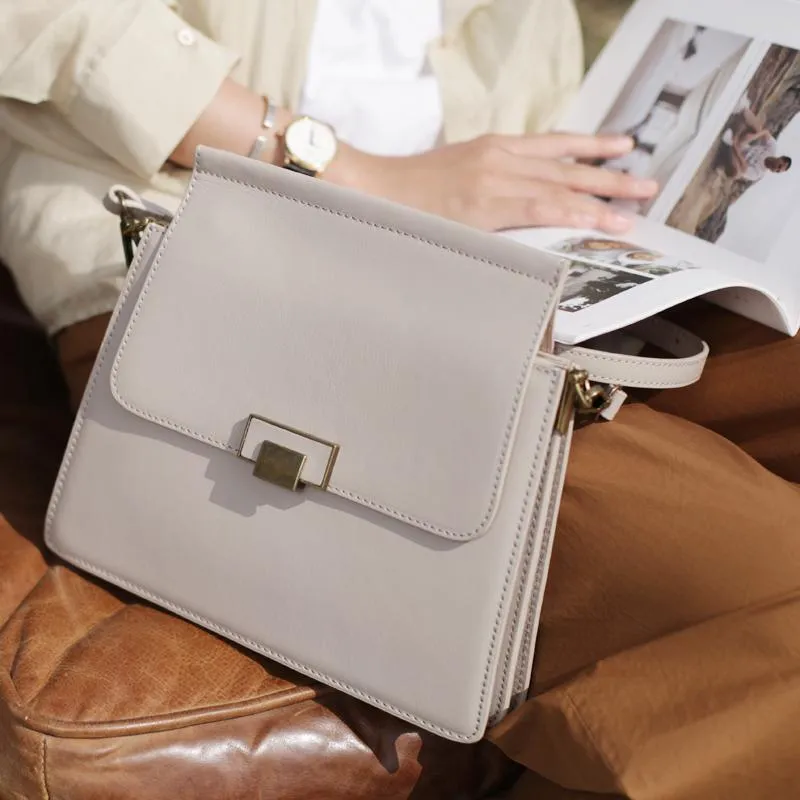 Fashion Womens White Leather Satchel Shoulder Bag Envelope Crossbody Bags Side Purses for Ladies