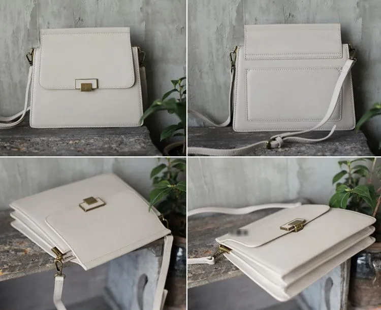 Fashion Womens White Leather Satchel Shoulder Bag Envelope Crossbody Bags Side Purses for Ladies