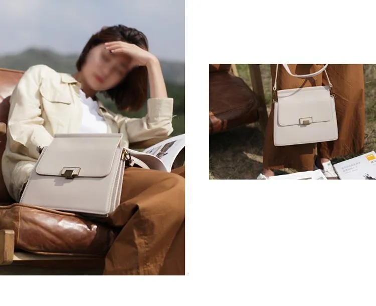 Fashion Womens White Leather Satchel Shoulder Bag Envelope Crossbody Bags Side Purses for Ladies
