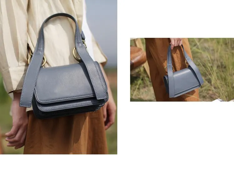 Fashiong Womens White Leather Handbag Shoulder Bag Crossbody Bag Blue Top Handle Satchel Purse for Ladeis