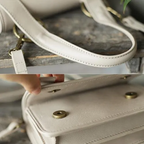 Fashiong Womens White Leather Handbag Shoulder Bag Crossbody Bag Blue Top Handle Satchel Purse for Ladeis