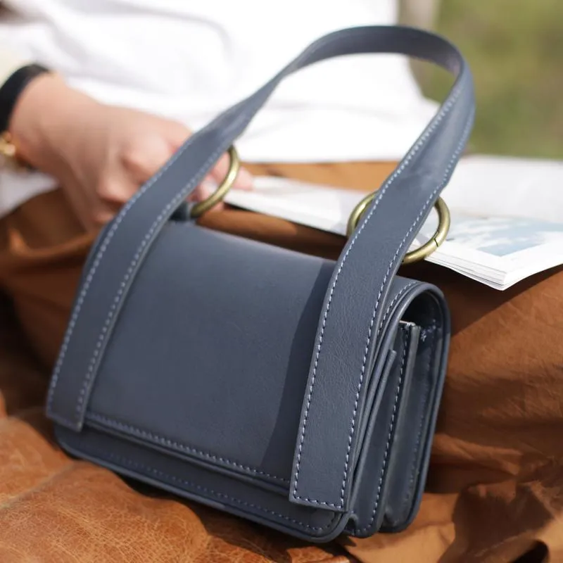 Fashiong Womens White Leather Handbag Shoulder Bag Crossbody Bag Blue Top Handle Satchel Purse for Ladeis