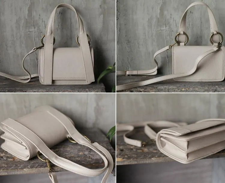 Fashiong Womens White Leather Handbag Shoulder Bag Crossbody Bag Blue Top Handle Satchel Purse for Ladeis