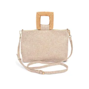 FASHNZFAB Bamboo Top Handle Linen Convertible Clutch Bag