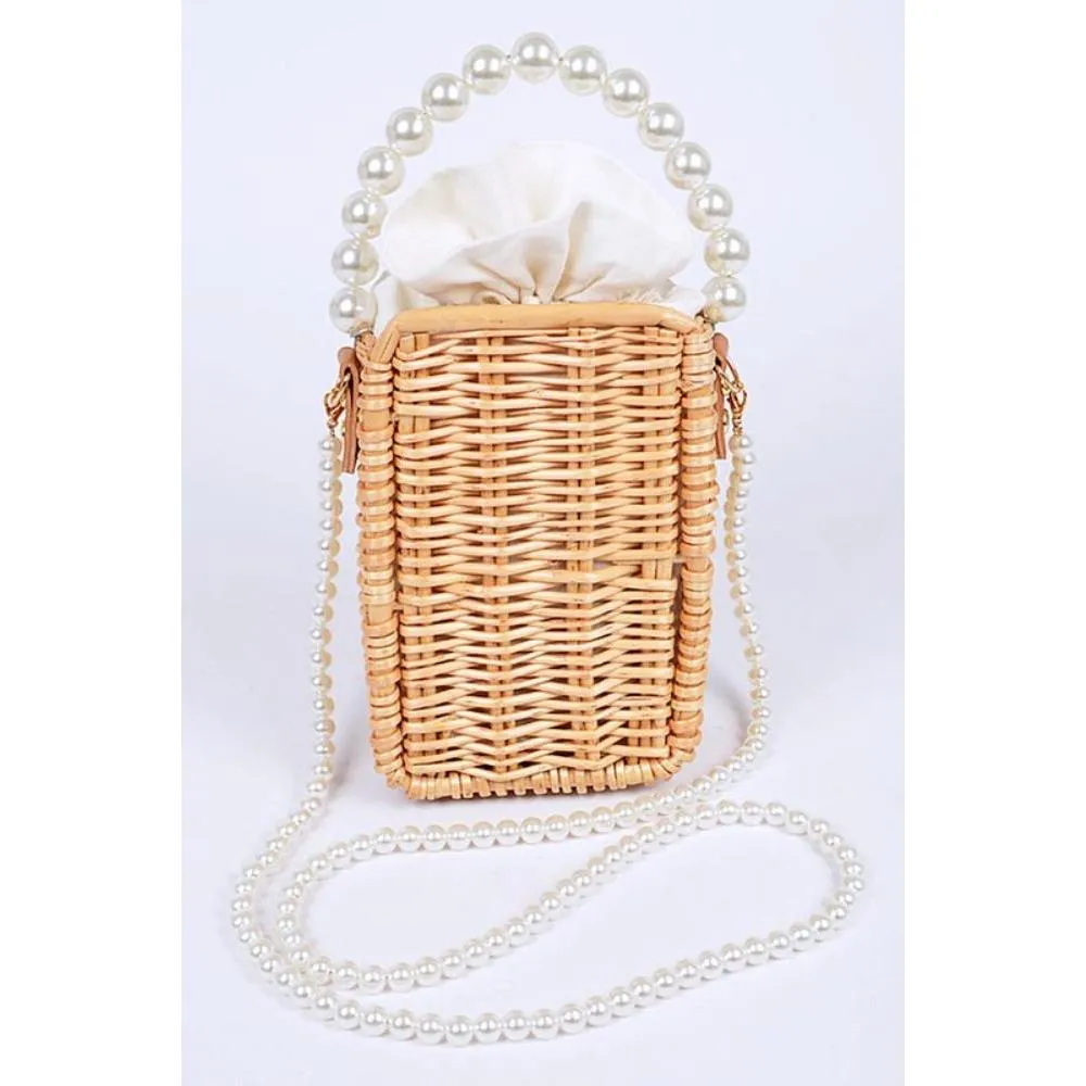 FASHNZFAB Bamboo Weaved Pearl Handle Swing Clutch Bag