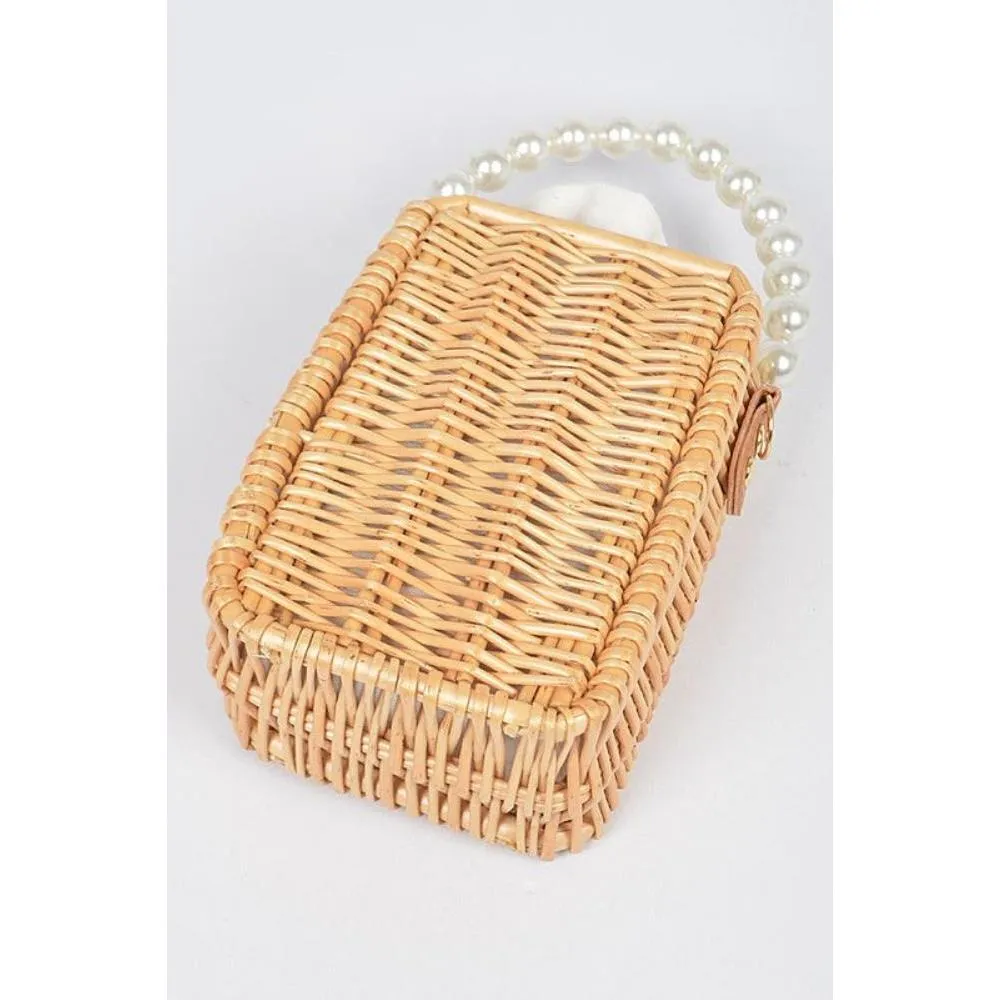 FASHNZFAB Bamboo Weaved Pearl Handle Swing Clutch Bag