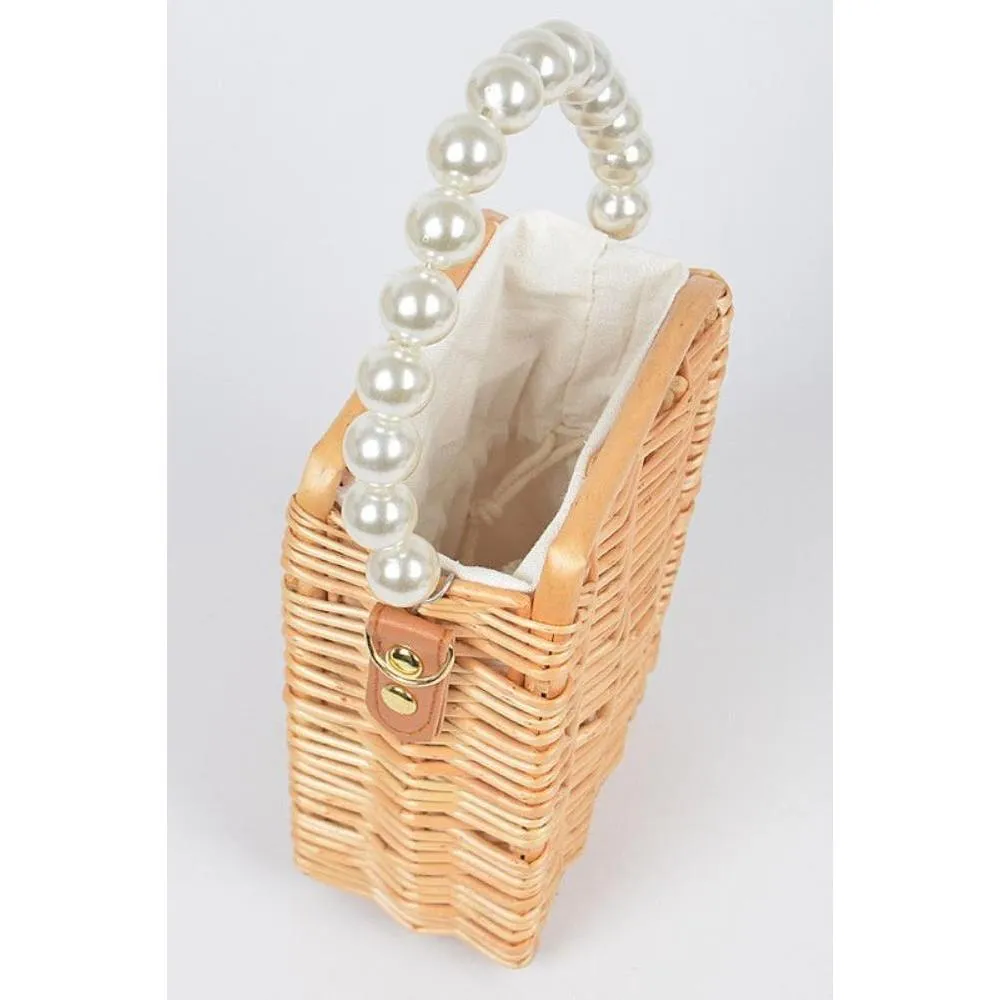 FASHNZFAB Bamboo Weaved Pearl Handle Swing Clutch Bag