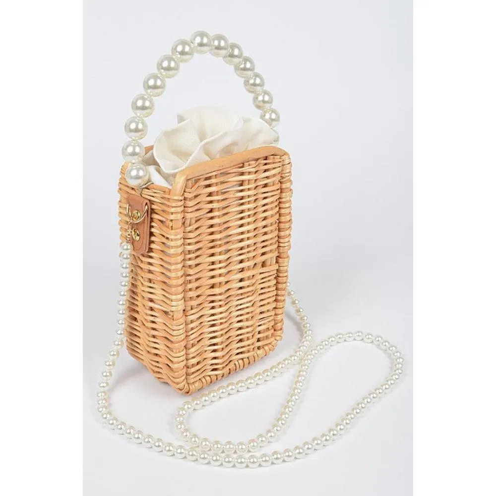 FASHNZFAB Bamboo Weaved Pearl Handle Swing Clutch Bag