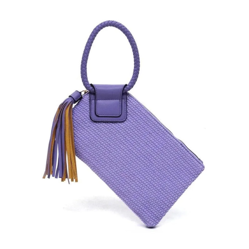 FASHNZFAB Canvas Cuff Handle Tassel Wristlet Clutch