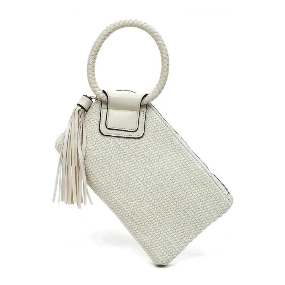 FASHNZFAB Canvas Cuff Handle Tassel Wristlet Clutch