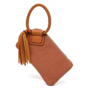 FASHNZFAB Canvas Cuff Handle Tassel Wristlet Clutch