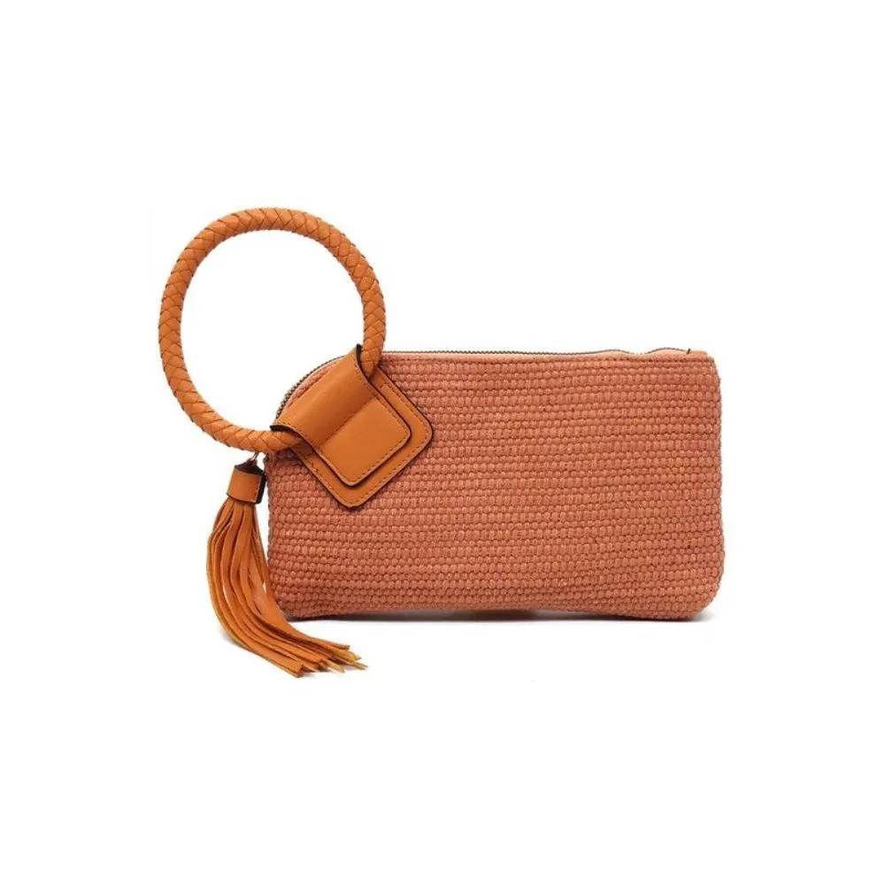 FASHNZFAB Canvas Cuff Handle Tassel Wristlet Clutch