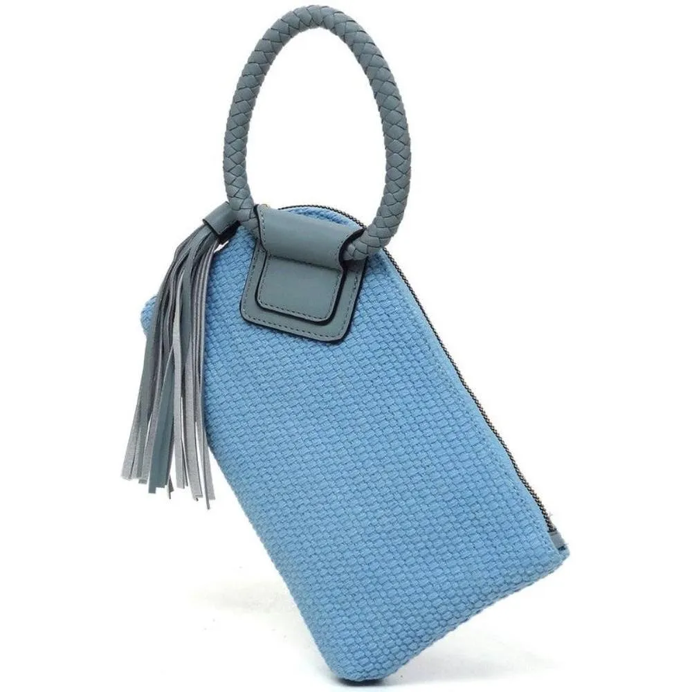 FASHNZFAB Canvas Cuff Handle Tassel Wristlet Clutch